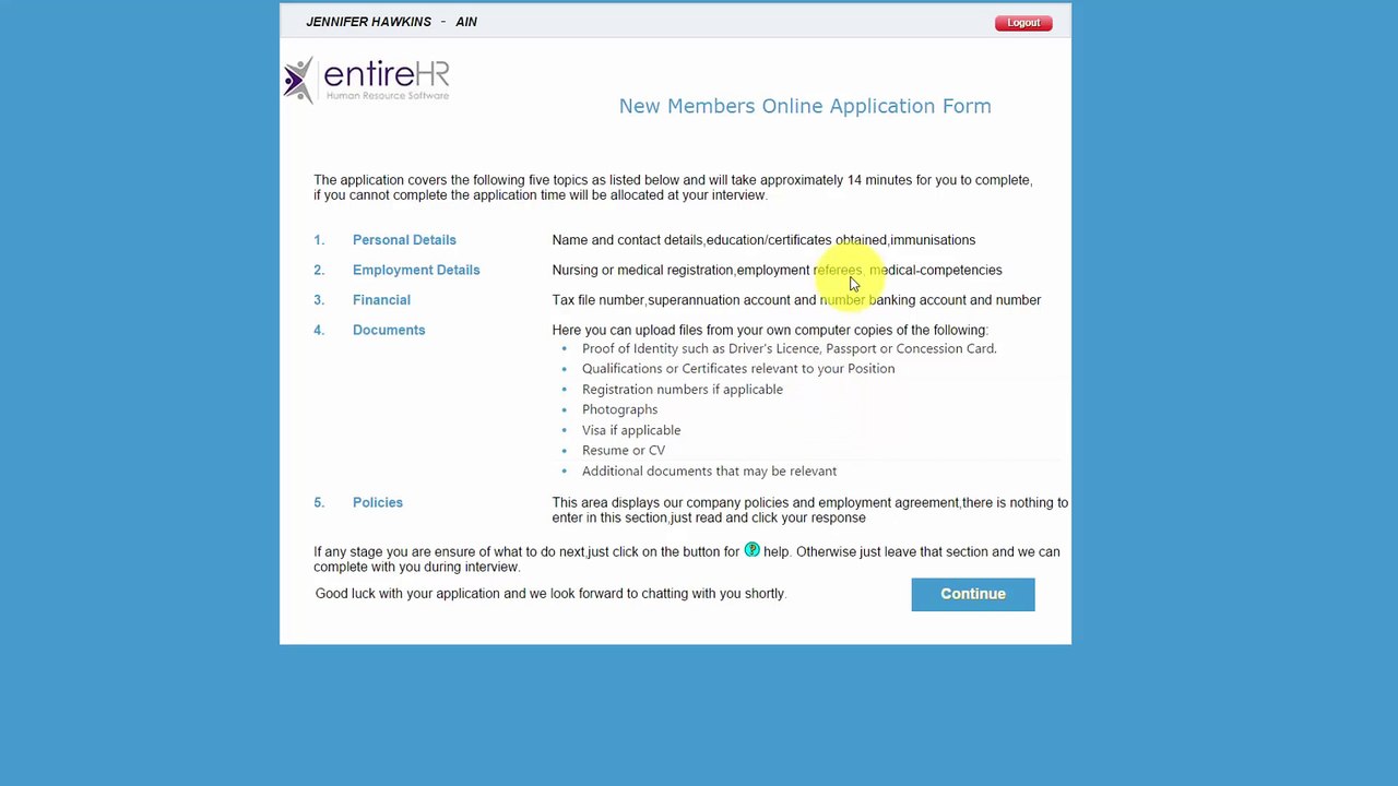 Continuing Your Application - EntireHR