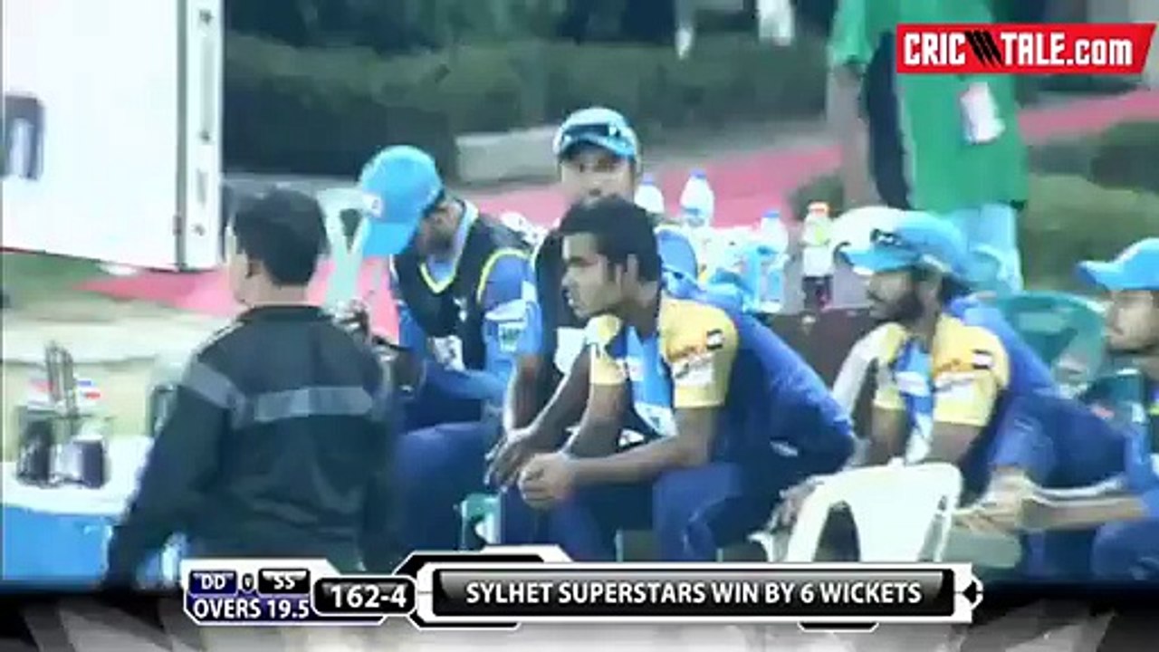 Shahid Afridi hit two sixes in successive balls in the final over to help Sylhet beat DHAKA by 6 wickets