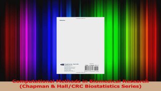 Computational Methods in Biomedical Research Chapman  HallCRC Biostatistics Series PDF Online