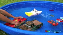 DRY ICE IN KIDDIE POOL Easy science experiment for kids Spiderman doll Disney Cars toys Eg