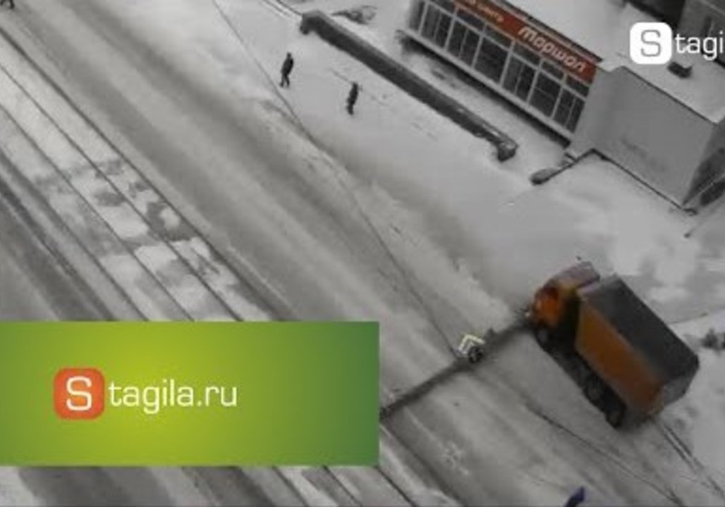 KamAZ Vehicle Crashes Into Post