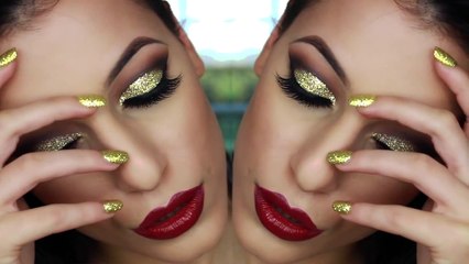 Gold Glitter Cut Crease Smokey Eye - New Years Eve Makeup Tutorial