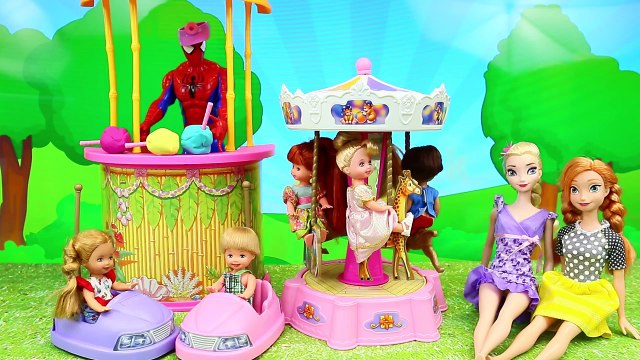 Barbie Amusement Park with Frozen Elsa & Annas Kids at Kelly Fun Fair Kiddie Rides Bumper