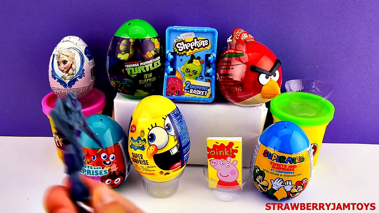 Shopkins Kinder Surprise Spongebob Peppa Pig Spiderman TMNT Surprise Eggs StrawberryJamToy