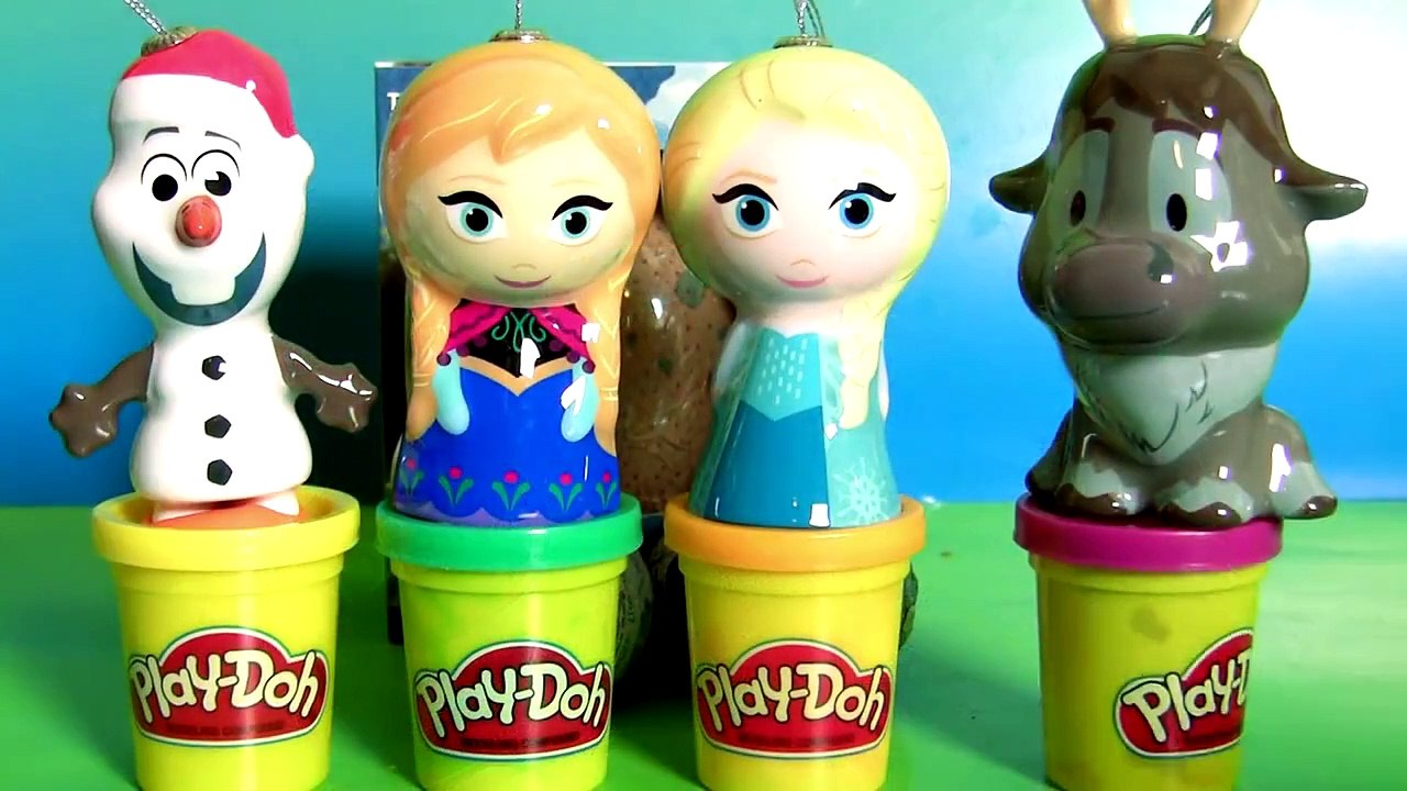 Play Doh Surprise Eggs Disney Frozen Christmas Ornaments Anna Elsa Sven Olaf Shopkins Pepp