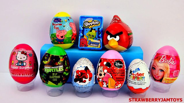 Shopkins Play Doh Santa Kinder Surprise Peppa Pig Spiderman TMNT Surprise Eggs StrawberryJ