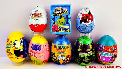 Shopkins Kinder Surprise Spongebob Peppa Pig Spiderman TMNT Surprise Eggs StrawberryJamToy