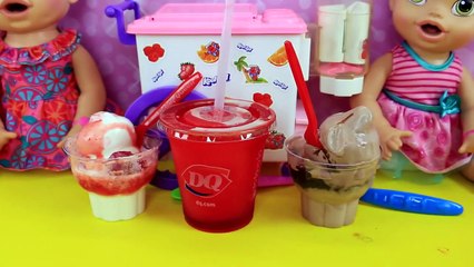 BABY ALIVE EATS DAIRY QUEEN!!! Ice Cream Challenge + Lucy Doll Poop Diaper & Bath Time