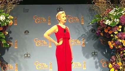 Jennifer Lawrence backstage after winning Golden Globe for 'Joy'