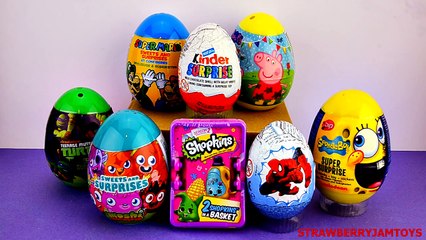 Shopkins Kinder Surprise Spongebob Peppa Pig Spiderman TMNT Surprise Eggs StrawberryJamToy