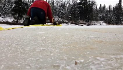 Arriesgado rescate de un ciervo que había caído en un río congelado