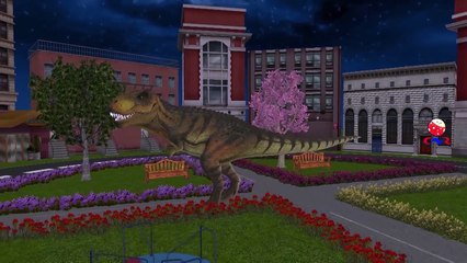 Dinosaur Cartoon Walking In City And Singing Wee Willie Winkie Nursery Rhymes For Children
