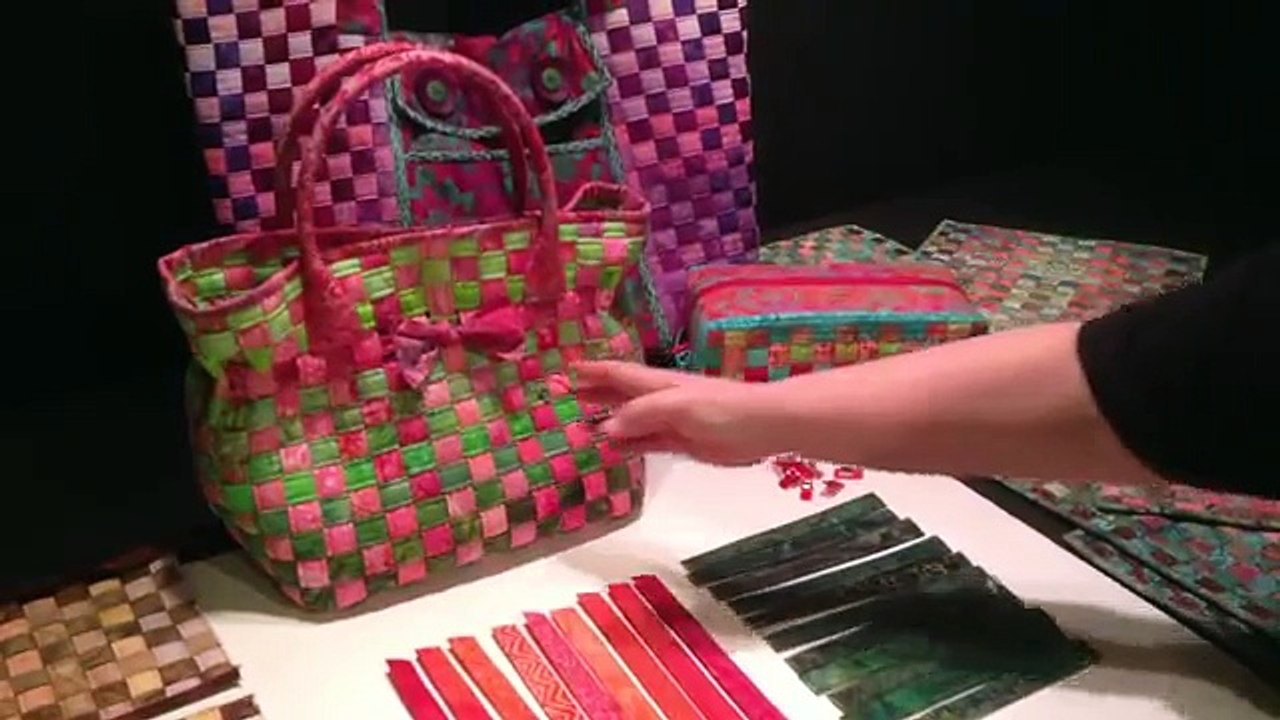 Weaving fabric strips for Aunties Two bags