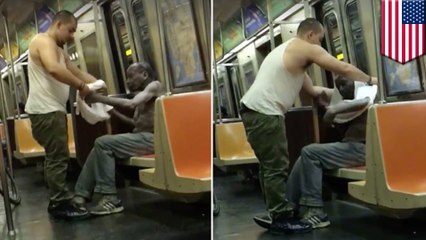 NYC man gives shivering, homeless passenger the shirt straight off his back