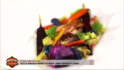 Le plat libre de Clara : filets de maquereau à la liqueur, crème d'asperges et légumes