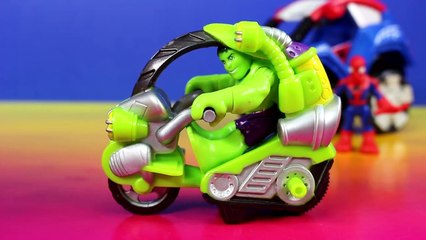 Playskool Heroes Hulk With Tread Racer & Spider-man Stunt Buggy Battle Doc Ock