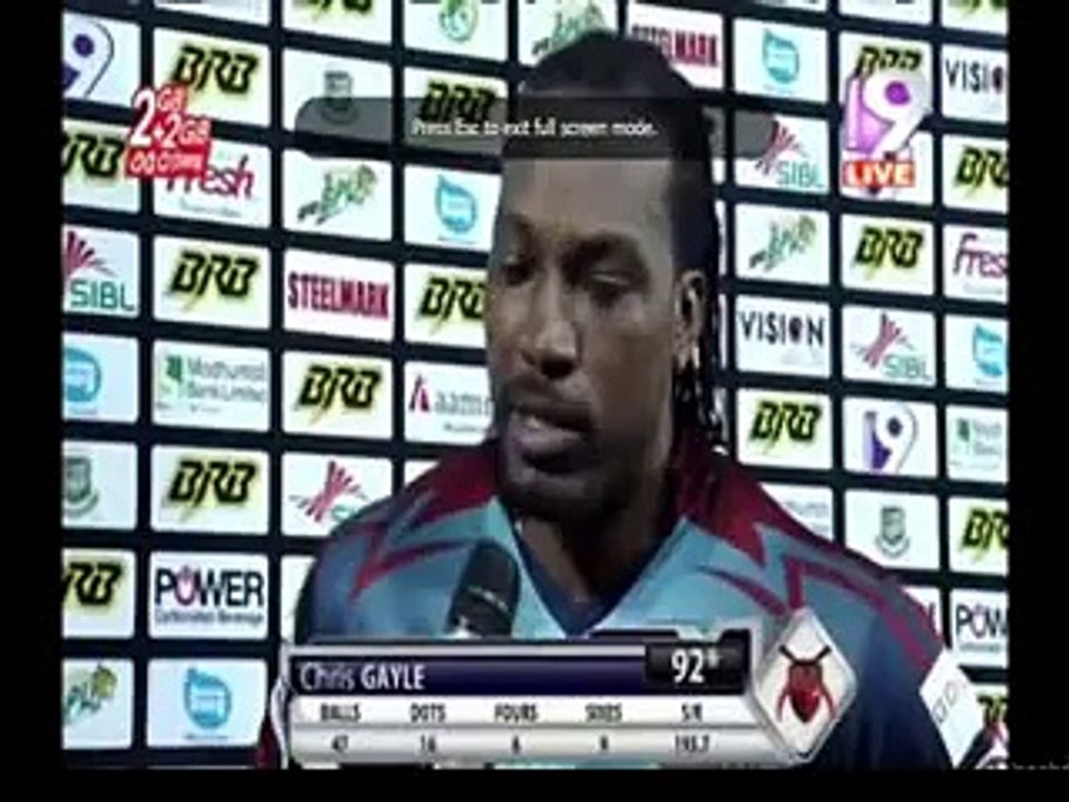 Chris Gayle 92 (47 Balls) BPL T20 09.12.2015