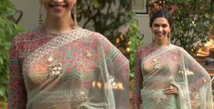 Deepika Padukone Looks Gorgeous & Beautiful in Anju Modi Saree During Promotion Of Upcoming Bollywood Movie Bajirao Mastani - Bollywood Gossip