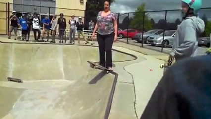 Drunk mom embarasses son at skatepark and fails miserably