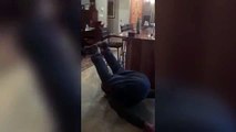 Step dad uses insane yoga party trick to drink beer off his forehead - without using his hands