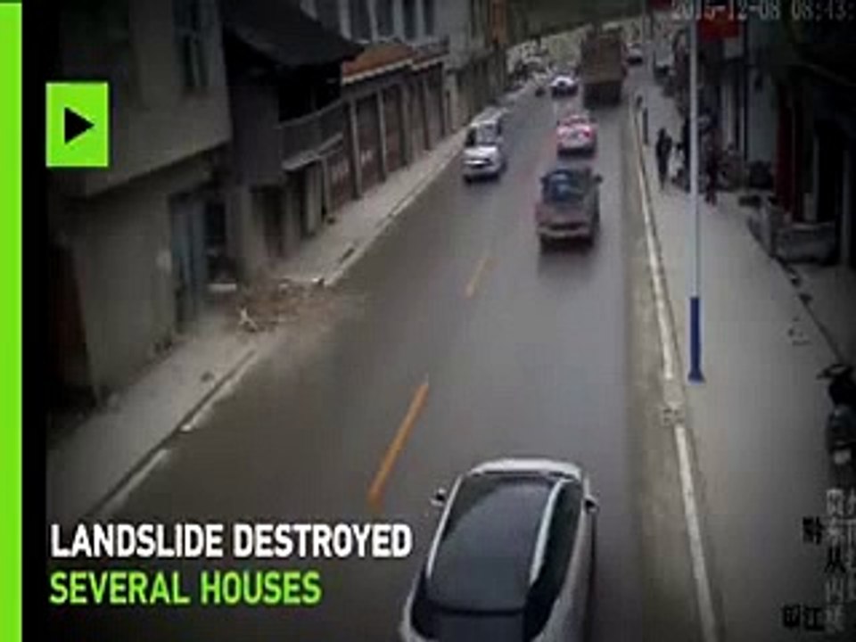 Watch Chinese house going down after landslide and how one guy saves bunch of others.