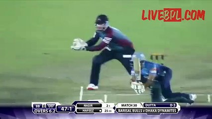 BPL T20 Canadian Nikhil Dutta AMAZING out Mohammad Hafeez | Barisal Bulls vs Dhaka Dynamites 10 December 2015