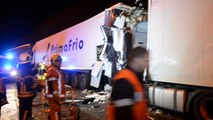 Accident de 4camions autoroute à Dour. Vidéo Eric Ghislain