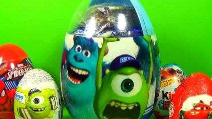BIG surprise egg Monsters University Disney Cars HELLO KITTY Kinder Surprise MARVEL SPIDER