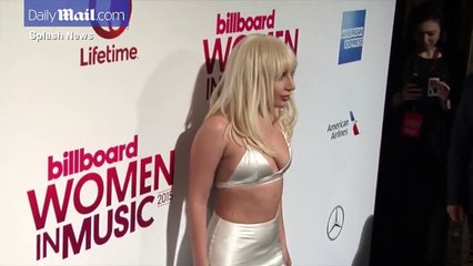 Lady Gaga wears white bralet to 2015 Billboard luncheon