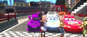 CARS  - Rayo DINOCO & Lightning MCQUEEN & MATER Race TIME HD! Toy Story Sheriff Woody & Mickey Mouse