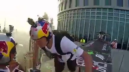 jumping on building