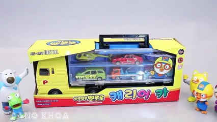 Xe ô tô đồ chơi Pororo chở xe bus cần cẩu máy bay ôtô con cho các bé xem