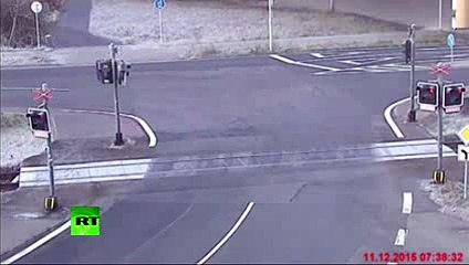 CCTV Passenger train smashes truck on rail crossing 2015
