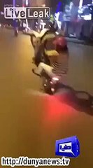 Husband did wheelies wife and child.