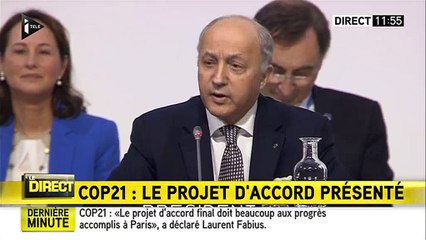 L'émotion de Laurent Fabius lors de la présentation projet d'accord final de la COP21