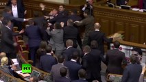 Ukraine Members of Parliament fight over Prime Minister speech - footage