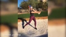 Paige Spiranac readies her swing for the Dubai Ladies Masters
