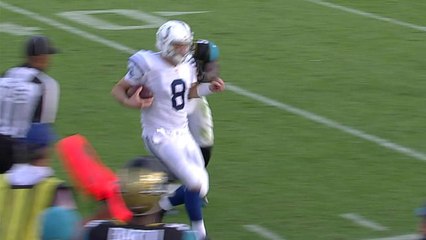Colts Matt Hasselbeck scrambles for 10 yards and is shaken up