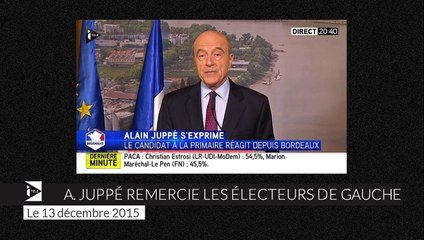 Alain Juppé remercie les électeurs de gauche de s'être "mobilisés pour éviter le scénario du pire"