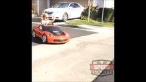 Little Girl drives its tiny Corvette Car with so much Style!