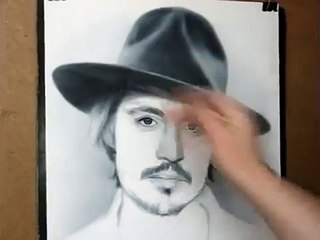 Johnny Depp Speed drawing portrait in dry brush technique