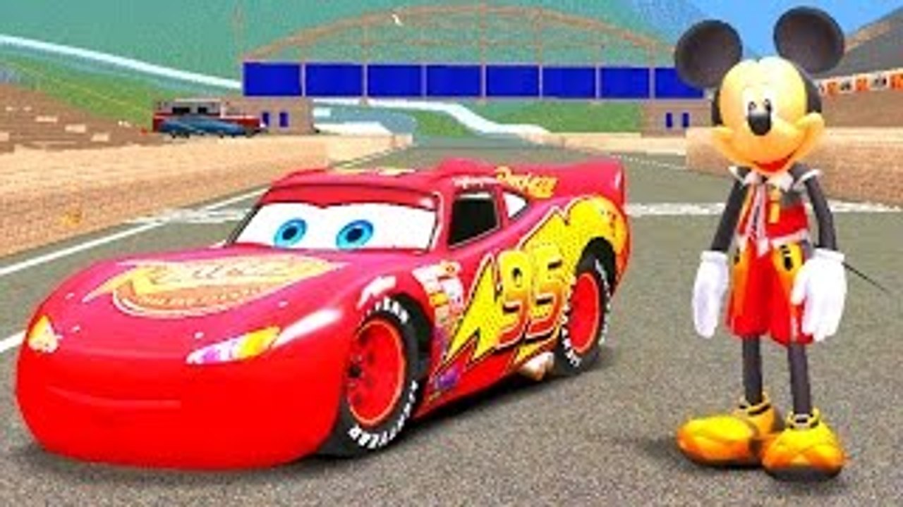 Mickey Mouse plays with his Lightning McQueen Cars FUN RACE   Nursery Rhymes Songs