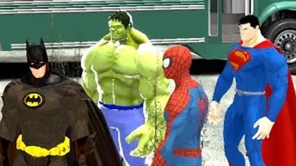 Spiderman, Hulk, Nursery Rhyme Wheels on the bus with Batman, Superman, Colors School Bus!