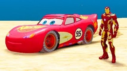 Iron Man Drives Disney Pixar Flash Macuin Cars + Nursery Rhymes for Children w/ Lightning