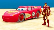 Iron Man Drives Disney Pixar Flash Macuin Cars   Nursery Rhymes for Children w/ Lightning