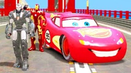 War Machine & Iron Man meets Disney Lightning McQueen Cars (Songs for Children w/ Action)
