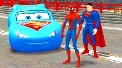 Spiderman & Superman Superheroes Epic Race w/ DC Marvel Super Man Disney Lightning McQueen