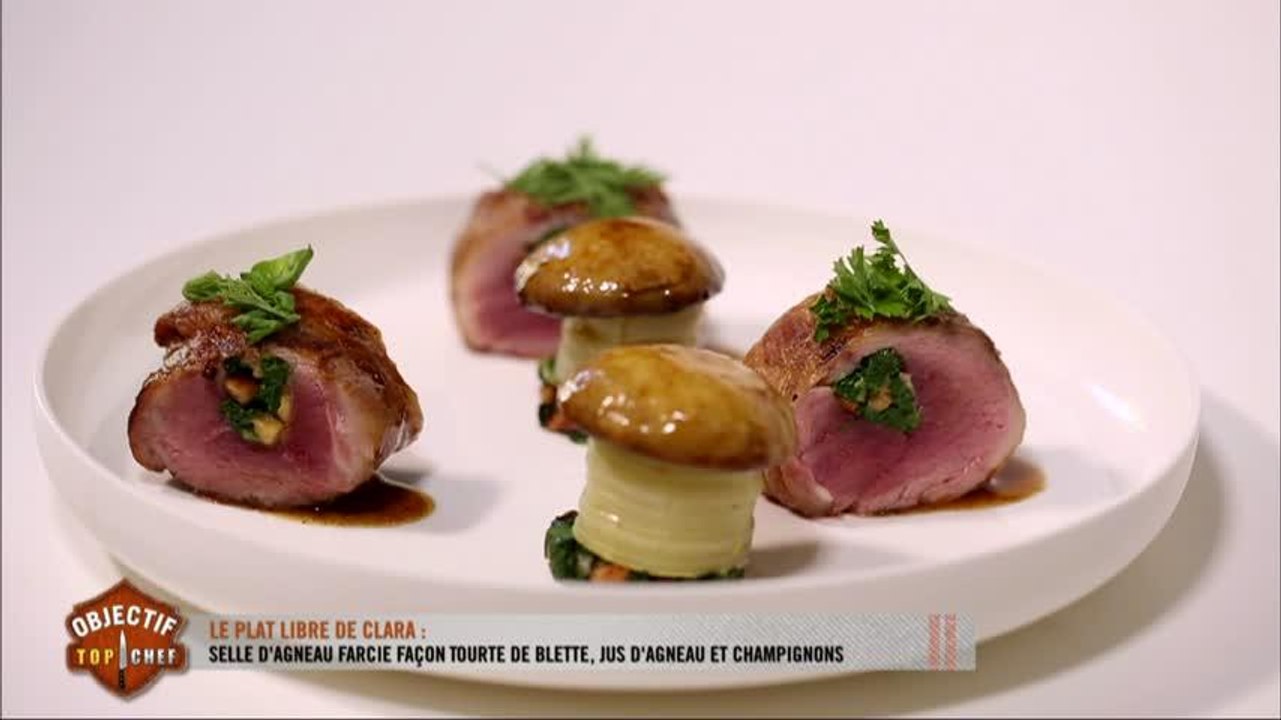 Le plat de Clara : selle d'agneau farcie façon tourte de blette, jus d'agneau et champignons