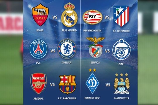 Roma-Madrid, Arsenal-Barça y PSV-Atlético en octavos
