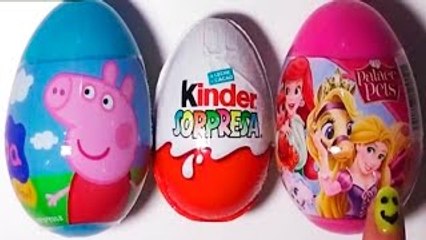 3 oeuf surprise, Kinder, peppa pig le porc et les animaux palais de princesses киндер сюрп